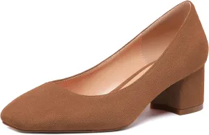 Mettesally Women's Block Heel Pumps Square Toe Middle Heels Comfort Walking Party Club Elegant Dress Shoes