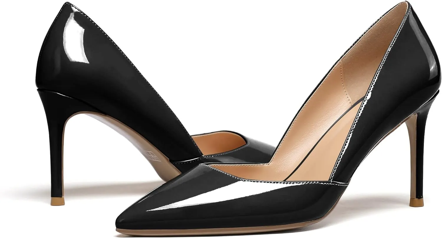 Mettesally Womens Elegant Pointy Toe High Heels Pumps D'Orsay Slip On Stilettos Heeled Party Dress Shoes