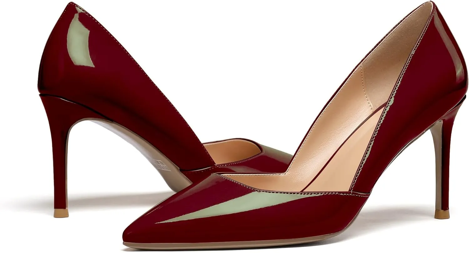 Mettesally Womens Elegant Pointy Toe High Heels Pumps D'Orsay Slip On Stilettos Heeled Party Dress Shoes