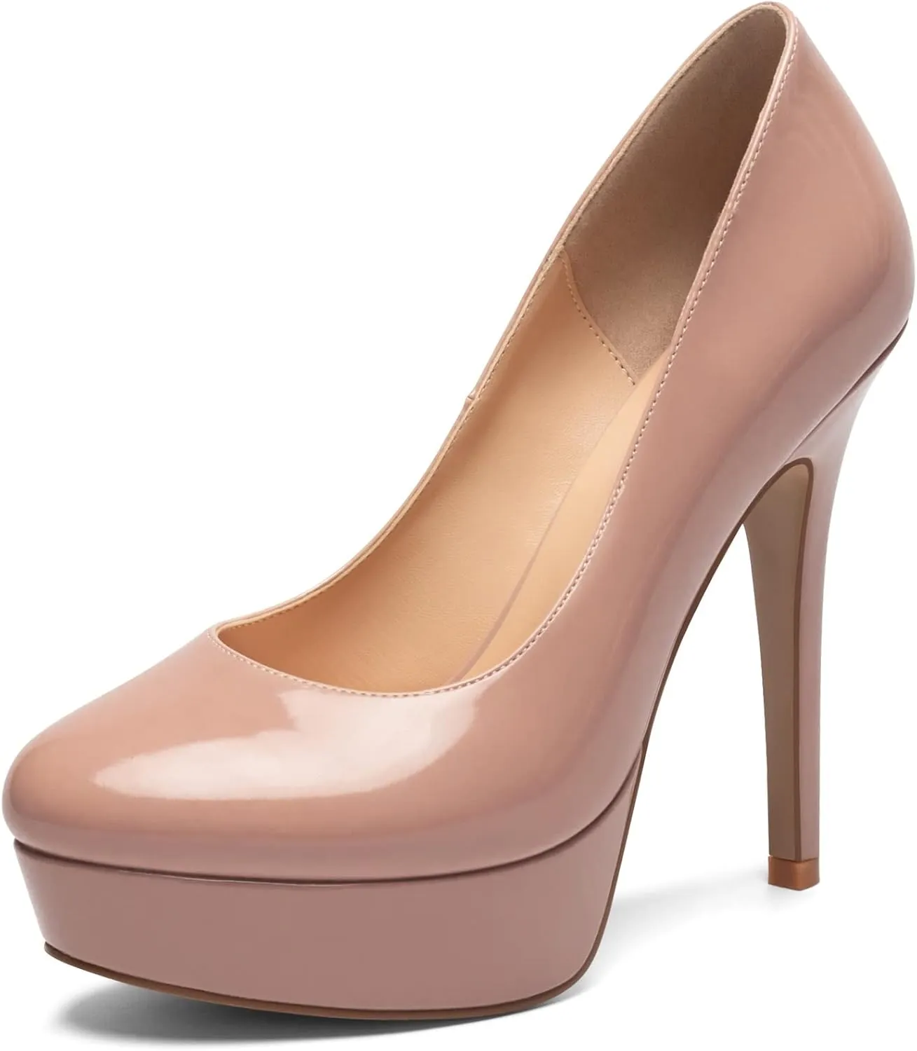 Mettesally Women's Platform High Heel Pumps Round Closed Toe Slip On Stilettos Office Elegant Party Dress Shoes
