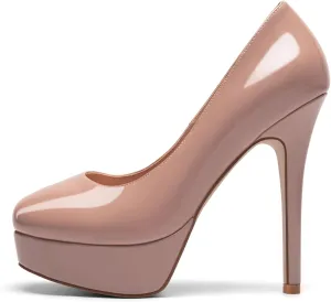 Mettesally Women's Platform High Heel Pumps Round Closed Toe Slip On Stilettos Office Elegant Party Dress Shoes