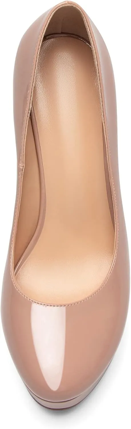 Mettesally Women's Platform High Heel Pumps Round Closed Toe Slip On Stilettos Office Elegant Party Dress Shoes