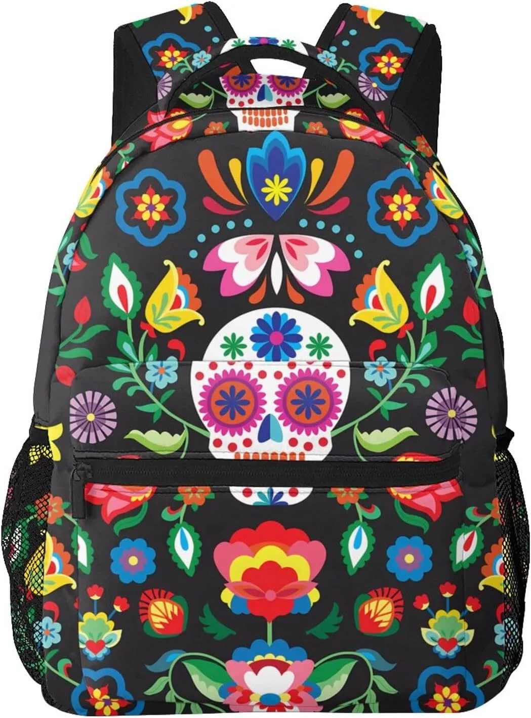 Mexican Skull Skeleton Floral Backpack For School Laptop Bags Bookbag Big Casual Daypack For Student Girls Boys Kids Teens Travel Sports Work
