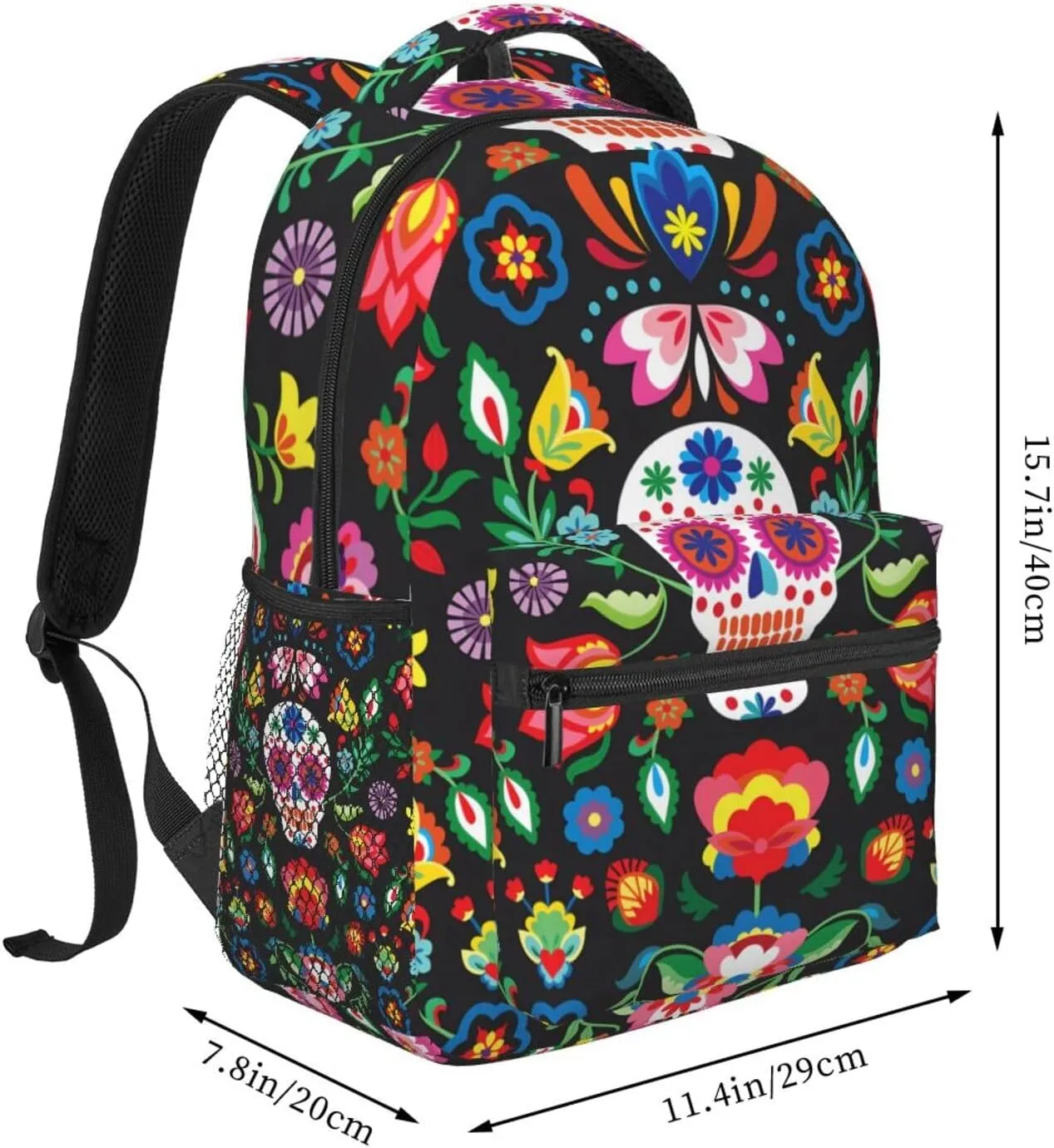 Mexican Skull Skeleton Floral Backpack For School Laptop Bags Bookbag Big Casual Daypack For Student Girls Boys Kids Teens Travel Sports Work