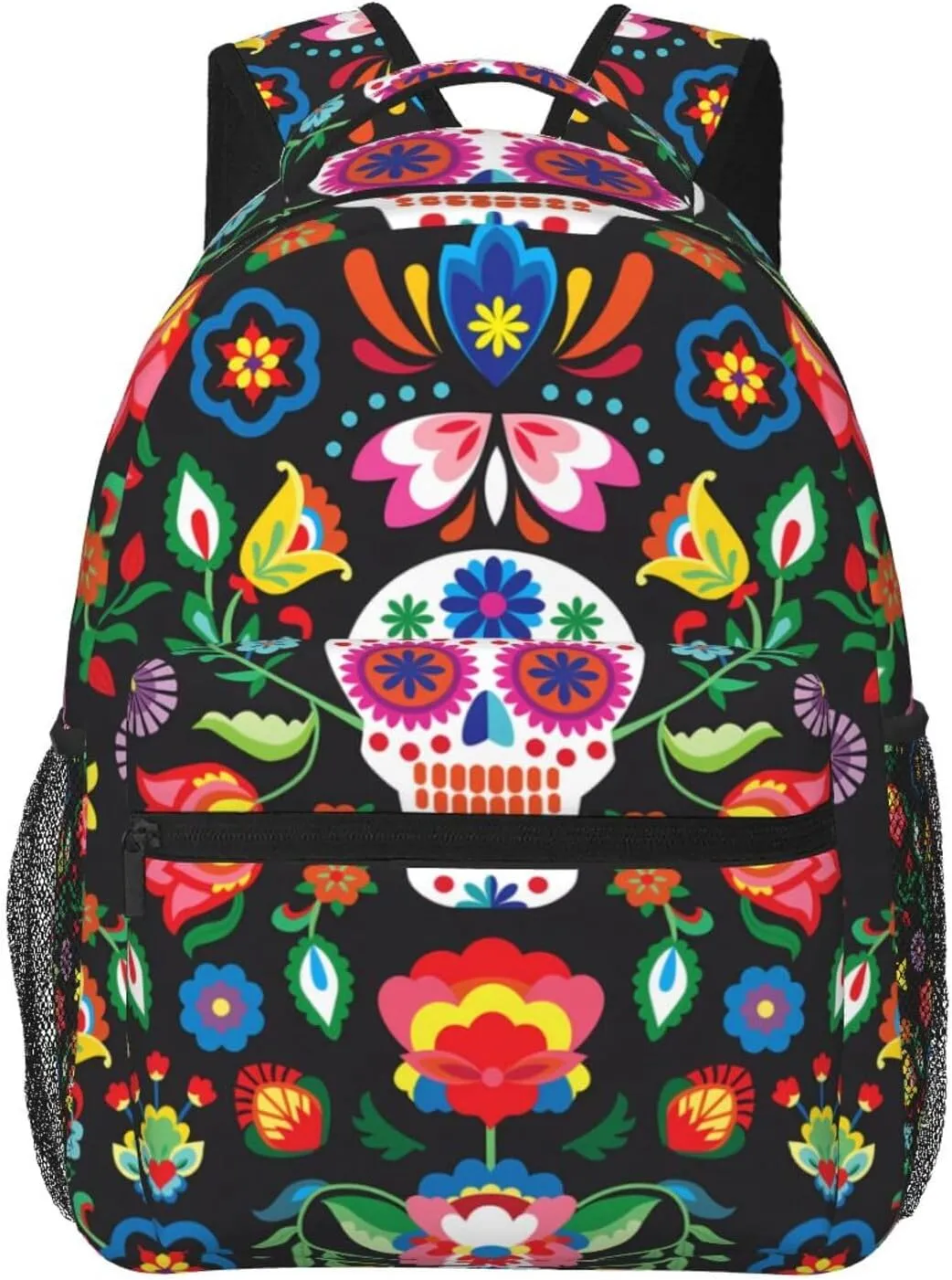 Mexican Skull Skeleton Floral Backpack For School Laptop Bags Bookbag Big Casual Daypack For Student Girls Boys Kids Teens Travel Sports Work