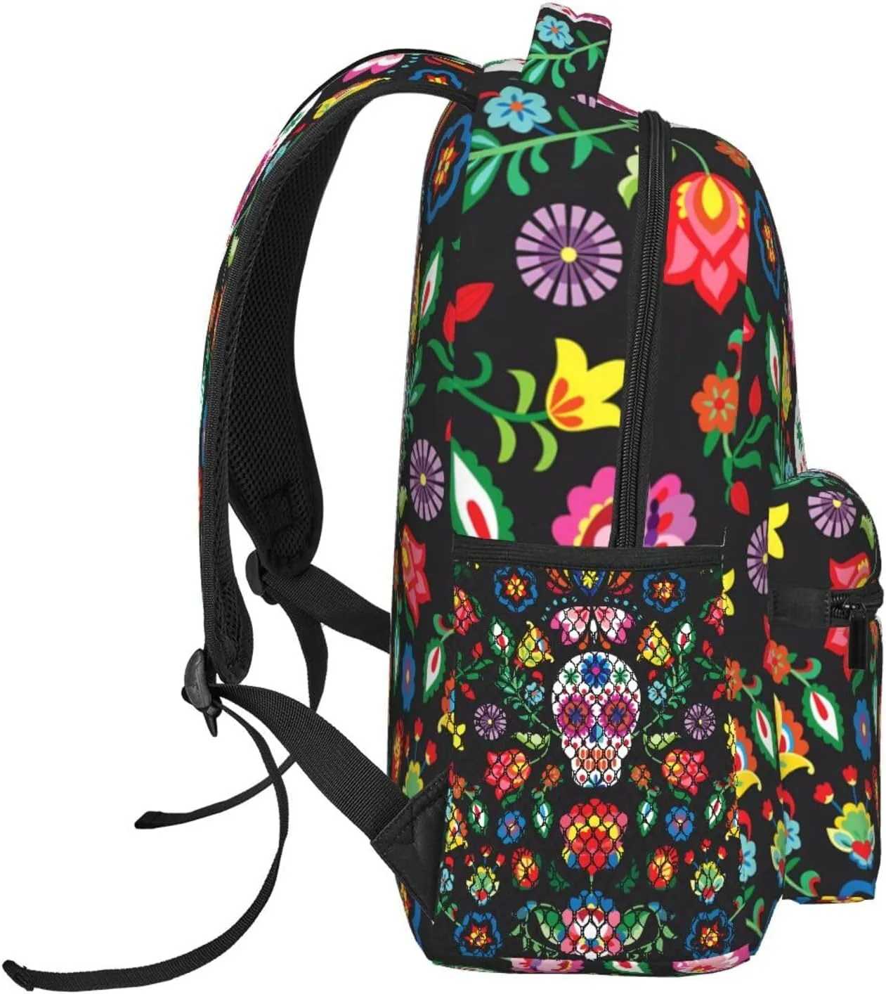 Mexican Skull Skeleton Floral Backpack For School Laptop Bags Bookbag Big Casual Daypack For Student Girls Boys Kids Teens Travel Sports Work