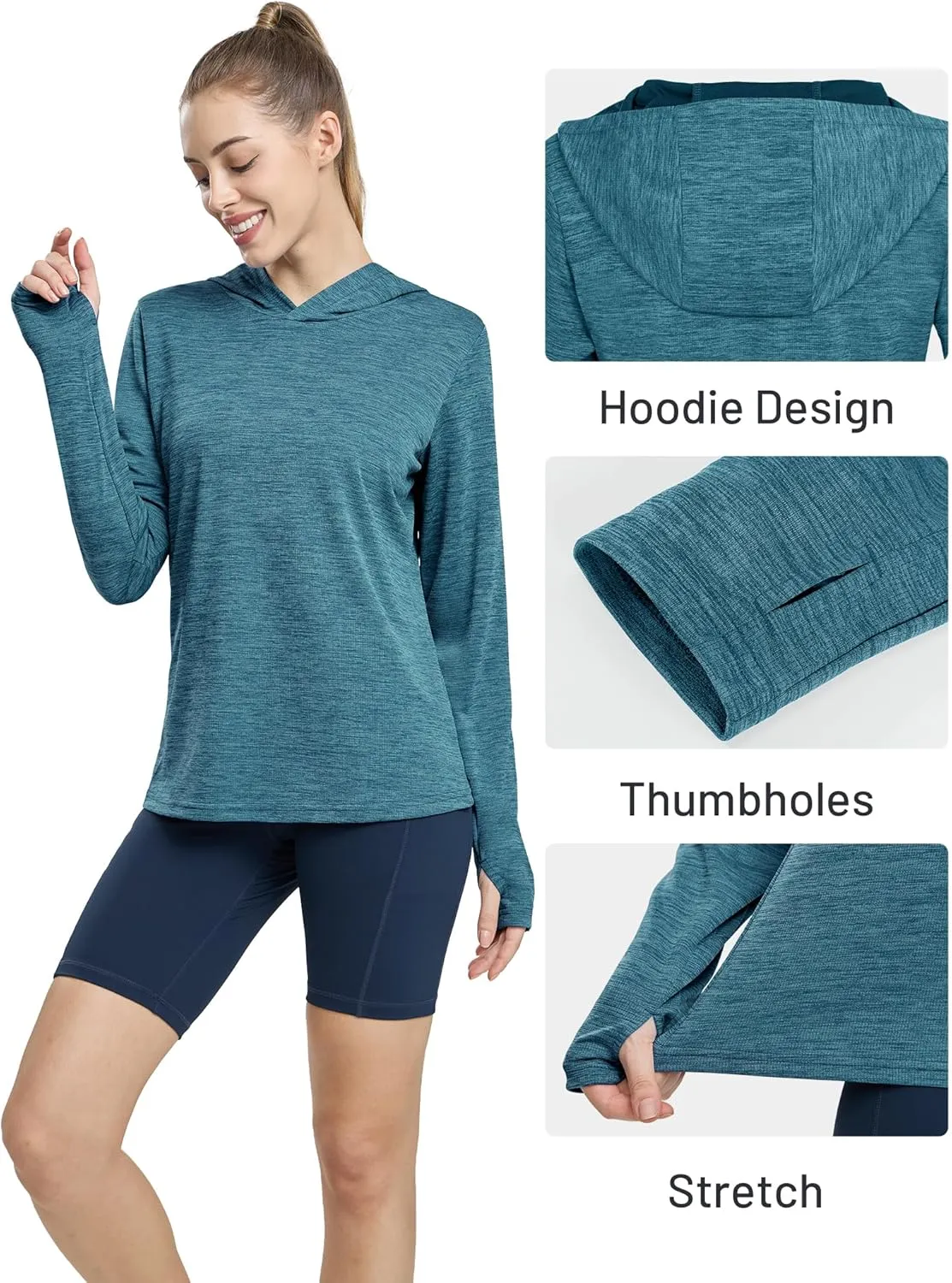 MIER Women's Long Sleeve Workout Shirts Sun Protection Hoodie UPF 50  UV Shirt for Fishing Hiking Running, Lightweight