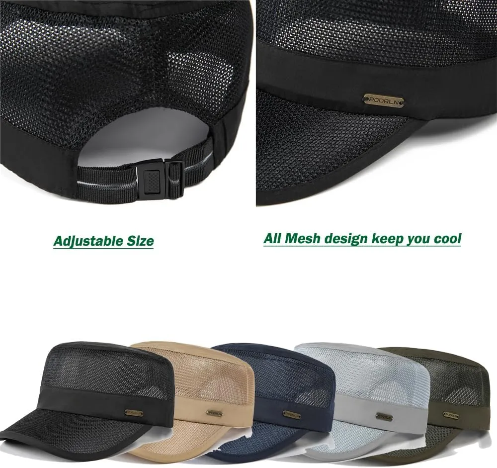 Military Style Baseball Cap, Quick Dry Mesh Sun Hat, Flat Top Cadet Army Cap, Unisex