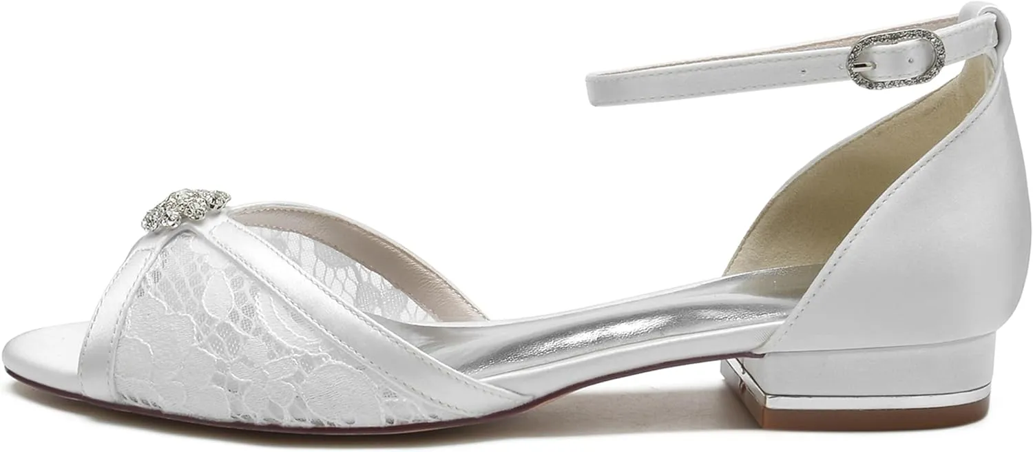 Minishion Comfortable Flats for Women Peep Toe Ankle Strap Wedding Evening Sandals Shoes BR213