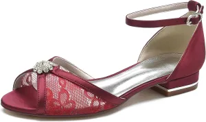 Minishion Comfortable Flats for Women Peep Toe Ankle Strap Wedding Evening Sandals Shoes BR213