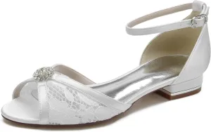Minishion Comfortable Flats for Women Peep Toe Ankle Strap Wedding Evening Sandals Shoes BR213