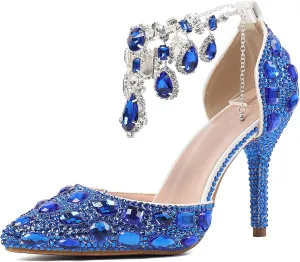 Minishion Womens Rhinestone Wedding Shoes Party Pumps with Ankle Chains
