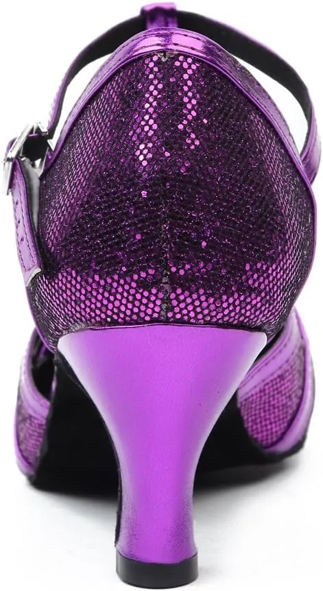 Minishion Women's T-Strap Dance Heels Glitter Salsa Ballroom Shoes Wedding Party Pumps