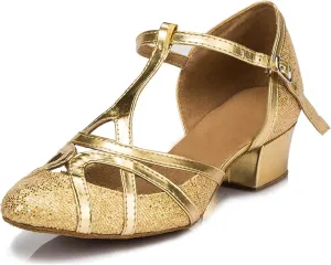 Minishion Women's T-Strap Dance Heels Glitter Salsa Ballroom Shoes Wedding Party Pumps