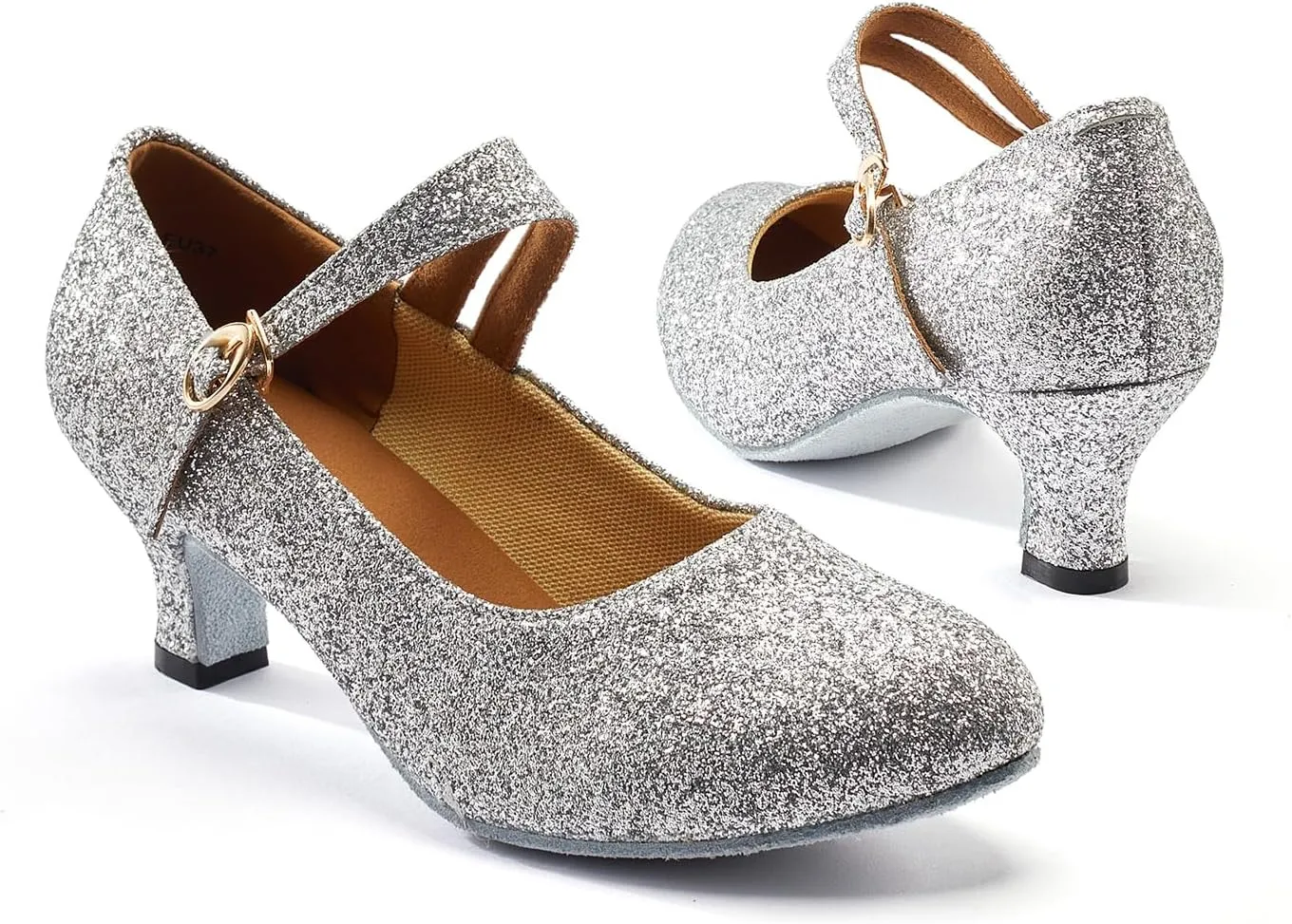 missfiona Women's Glitter Latin Ballroom Dance Shoes Pointed-Toe Y Strap Dancing Heels