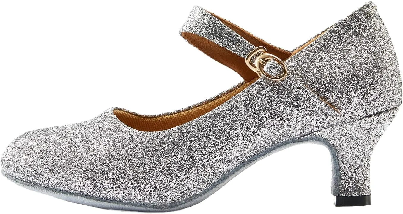 missfiona Women's Glitter Latin Ballroom Dance Shoes Pointed-Toe Y Strap Dancing Heels