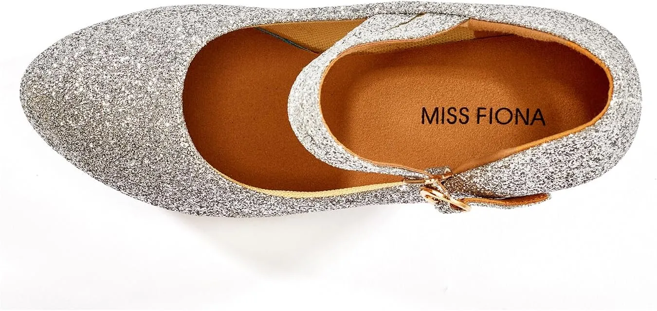 missfiona Women's Glitter Latin Ballroom Dance Shoes Pointed-Toe Y Strap Dancing Heels