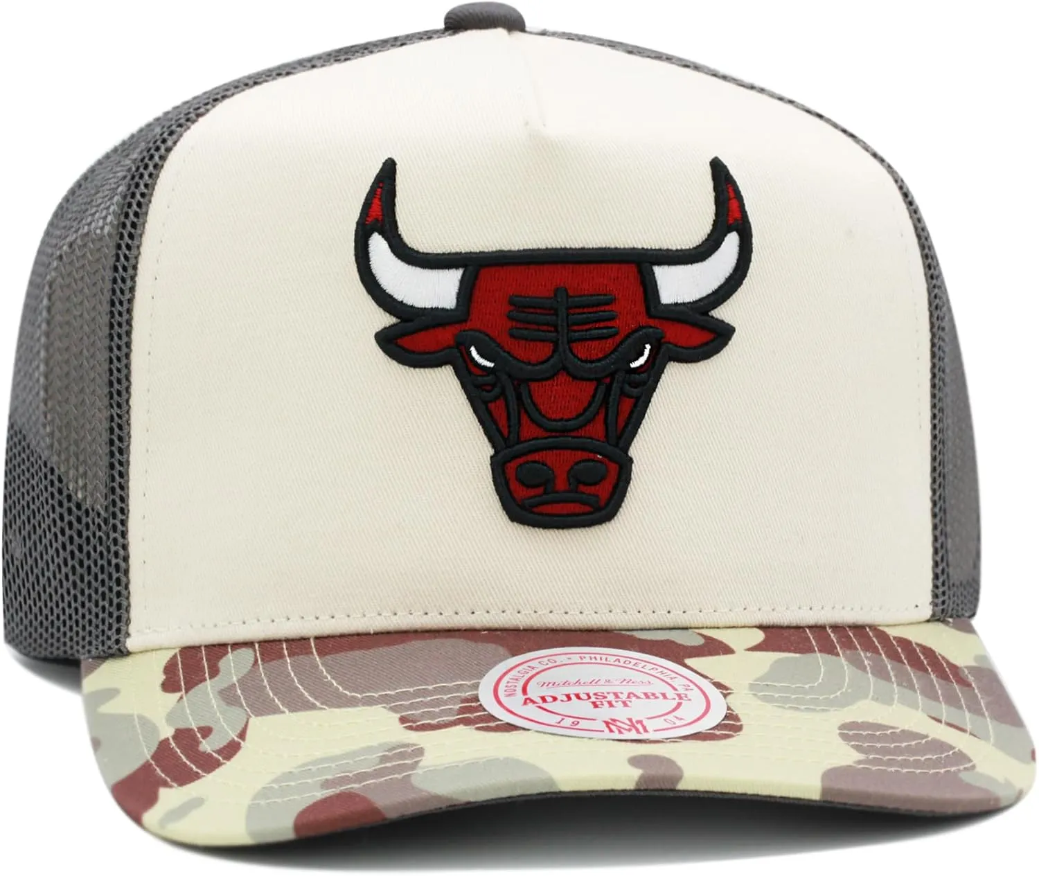 Mitchell & Ness Chicago Bulls NBA Hidden Trucker Mesh Snapback Hat Adjustable Cap - Khaki/Duck Camo