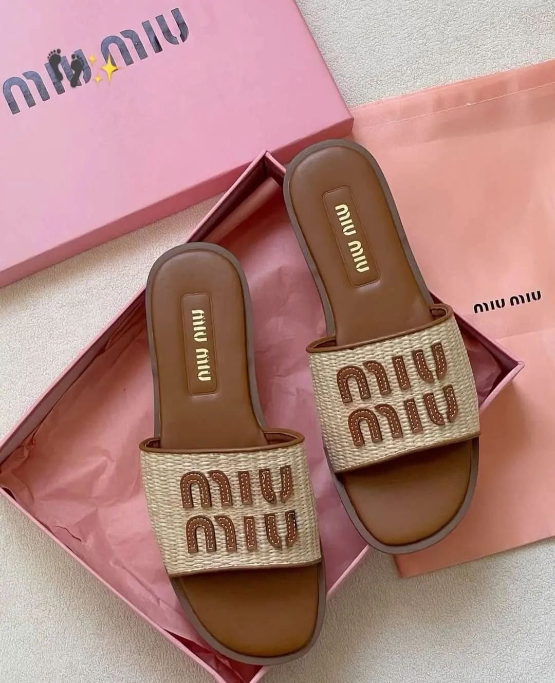 Miu Miu Raffia Effect Woven Slides For Woman
