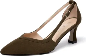 MODENCOCO Womens Casual Pointed Toe Elegant Buckle Wedding Suede Stiletto Mid Heel Pumps Dress Shoes 2.5 Inch