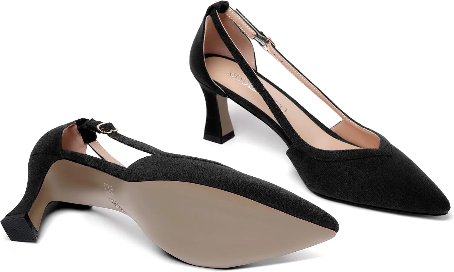 MODENCOCO Womens Casual Pointed Toe Elegant Buckle Wedding Suede Stiletto Mid Heel Pumps Dress Shoes 2.5 Inch