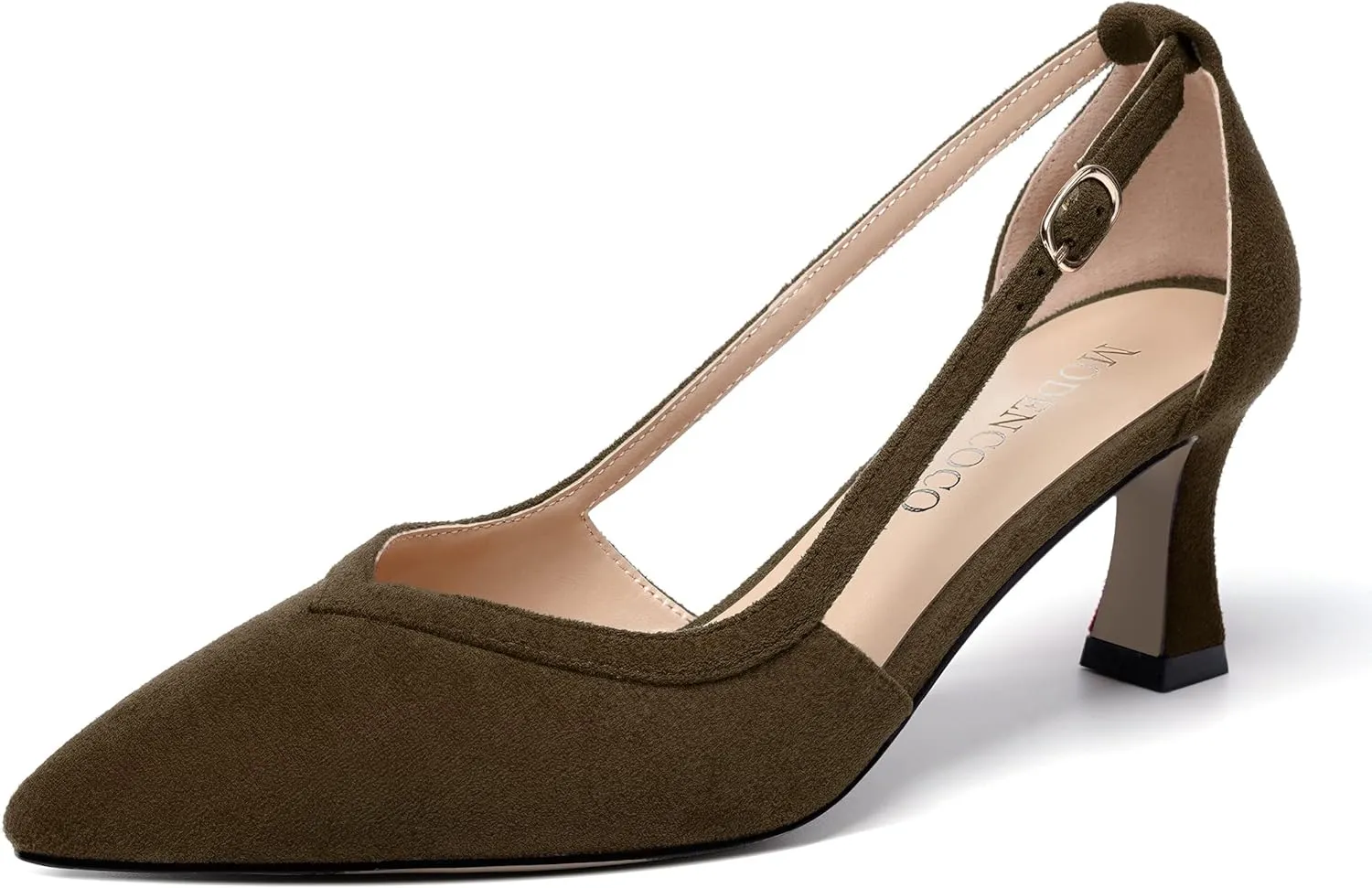 MODENCOCO Womens Casual Pointed Toe Elegant Buckle Wedding Suede Stiletto Mid Heel Pumps Dress Shoes 2.5 Inch