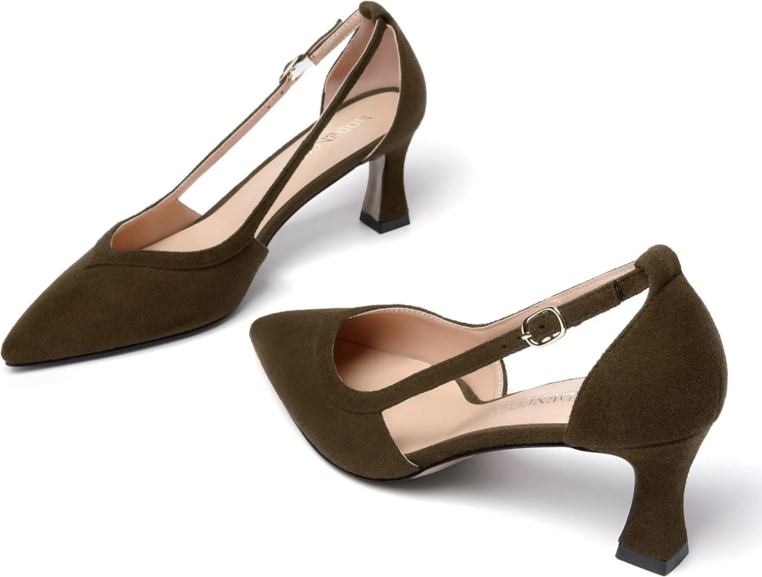 MODENCOCO Womens Casual Pointed Toe Elegant Buckle Wedding Suede Stiletto Mid Heel Pumps Dress Shoes 2.5 Inch