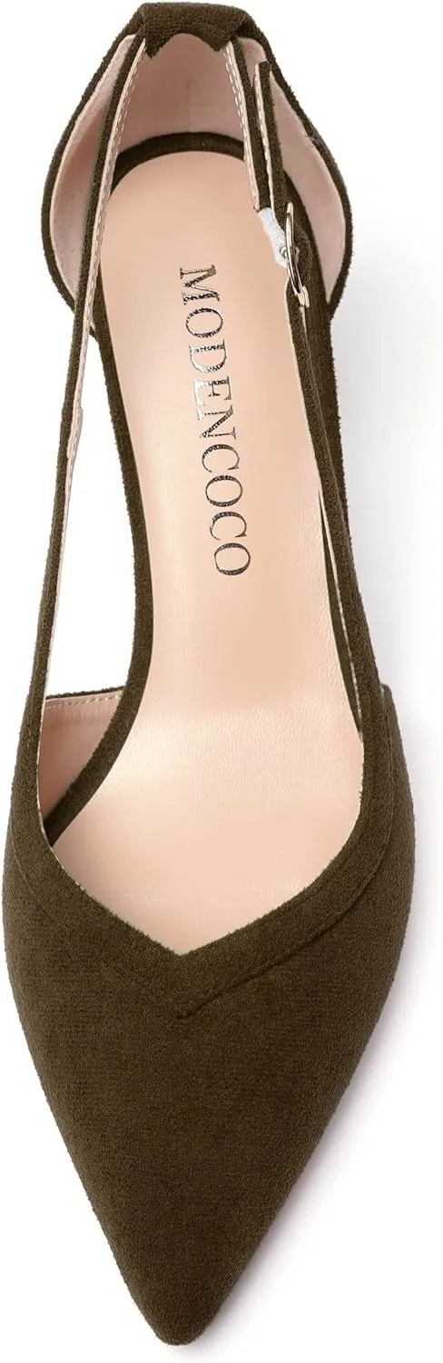 MODENCOCO Womens Casual Pointed Toe Elegant Buckle Wedding Suede Stiletto Mid Heel Pumps Dress Shoes 2.5 Inch