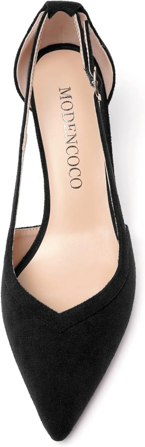 MODENCOCO Womens Casual Pointed Toe Elegant Buckle Wedding Suede Stiletto Mid Heel Pumps Dress Shoes 2.5 Inch