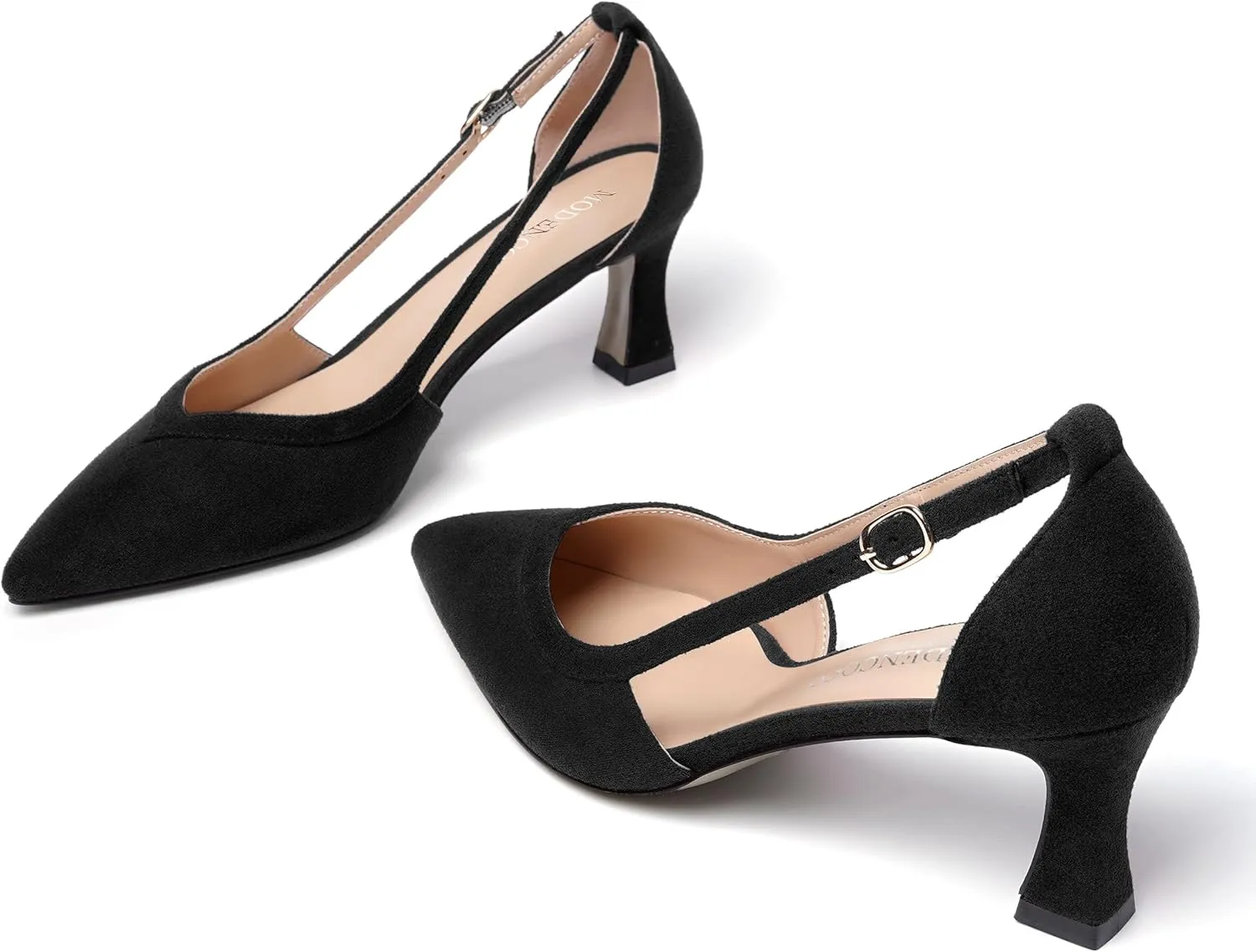 MODENCOCO Womens Casual Pointed Toe Elegant Buckle Wedding Suede Stiletto Mid Heel Pumps Dress Shoes 2.5 Inch