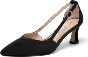 MODENCOCO Womens Casual Pointed Toe Elegant Buckle Wedding Suede Stiletto Mid Heel Pumps Dress Shoes 2.5 Inch