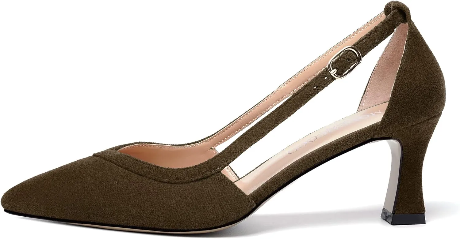 MODENCOCO Womens Casual Pointed Toe Elegant Buckle Wedding Suede Stiletto Mid Heel Pumps Dress Shoes 2.5 Inch