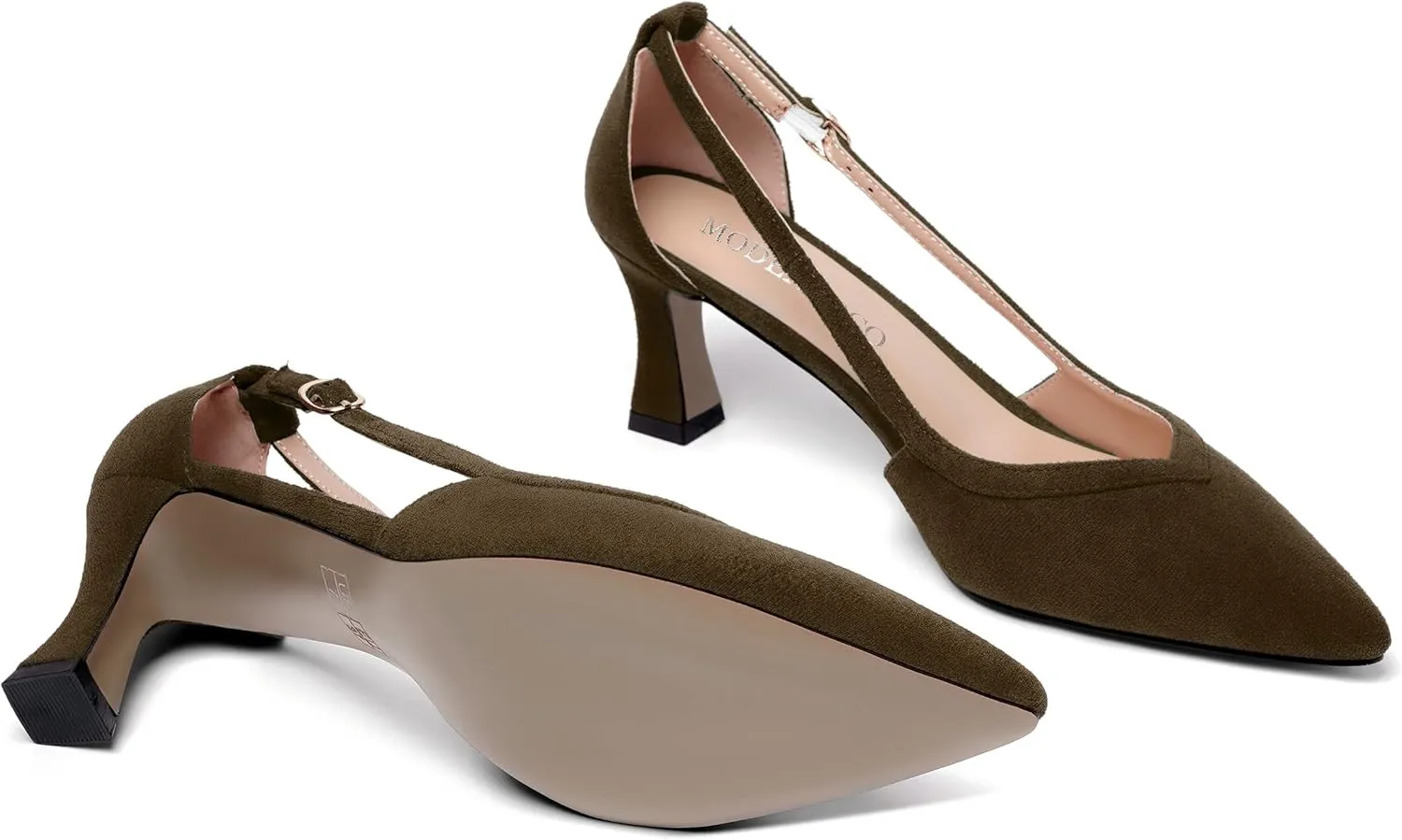 MODENCOCO Womens Casual Pointed Toe Elegant Buckle Wedding Suede Stiletto Mid Heel Pumps Dress Shoes 2.5 Inch