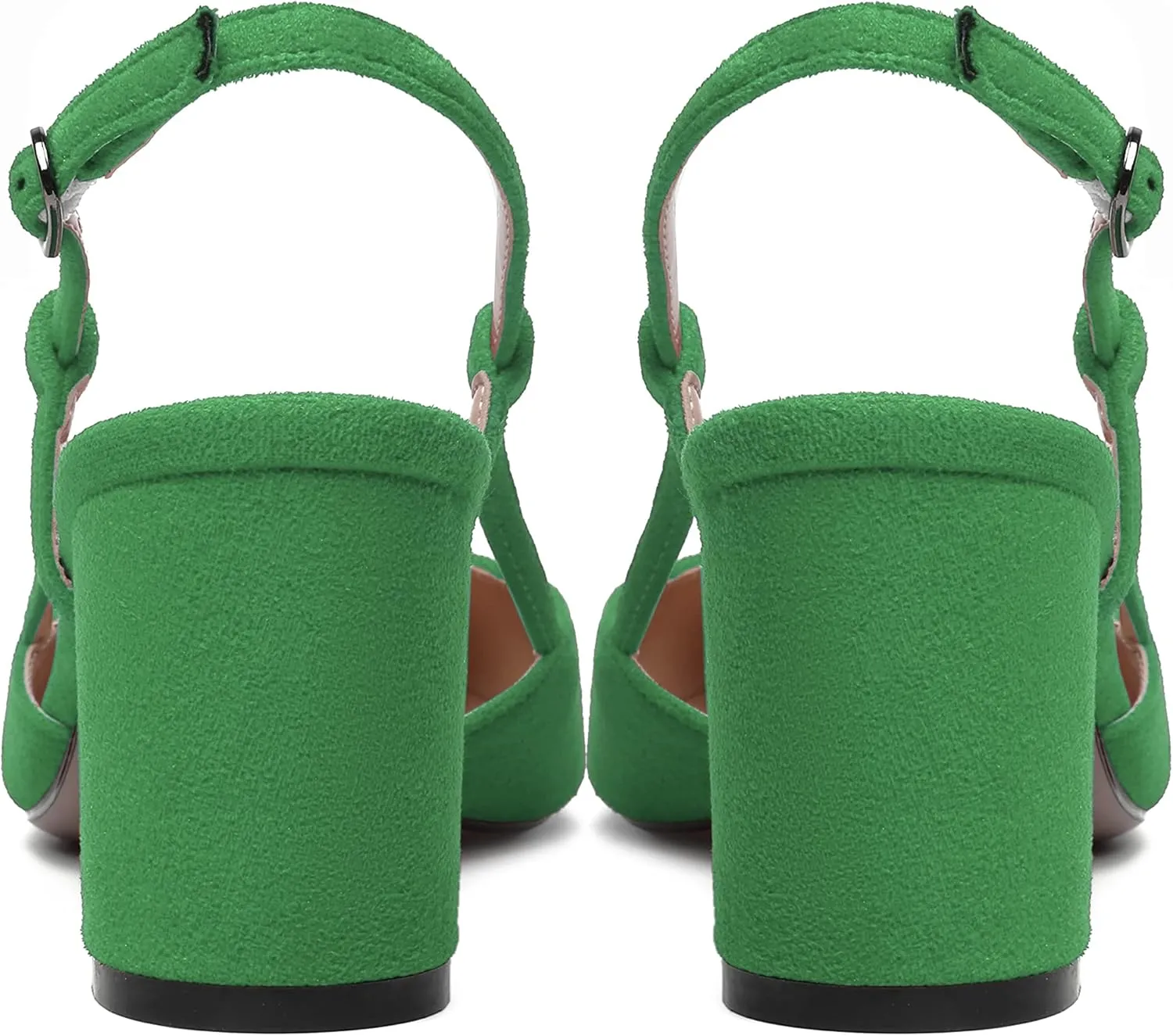 MODENCOCO Womens Pointed Toe Party Fashion Slingback Buckle Elegant Suede Chunky Mid Heel Pumps Dress Shoes 2.5 Inch