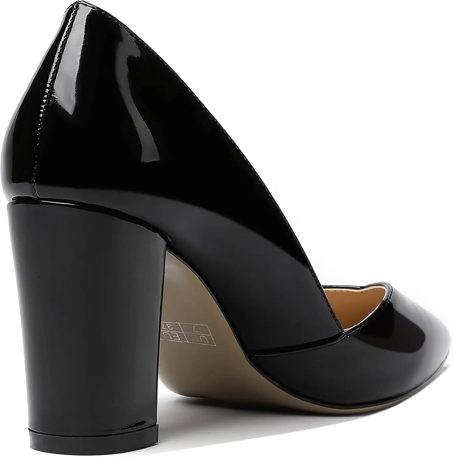 MODENCOCO Women's Pointed Toe Slip On Patent Cut Out Block High Heel Pumps Shoes 3.5 Inch