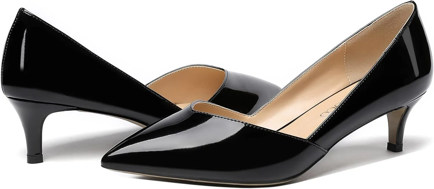 MODENCOCO Women's Slip On Pointed Toe Patent Cut Out Kitten Low Heel Pumps Shoes 2 Inch
