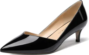 MODENCOCO Women's Slip On Pointed Toe Patent Cut Out Kitten Low Heel Pumps Shoes 2 Inch