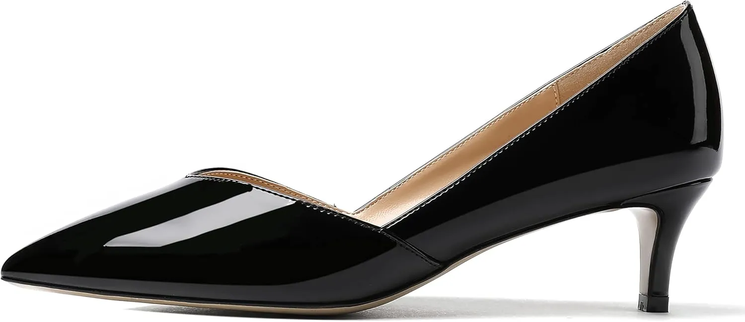 MODENCOCO Women's Slip On Pointed Toe Patent Cut Out Kitten Low Heel Pumps Shoes 2 Inch