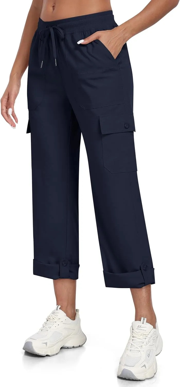MoFiz Women's Hiking Pants Roll Up Convertible Capri Pant Lightweight Quick Dry Outdoor Travel Athletic Pants Pockets