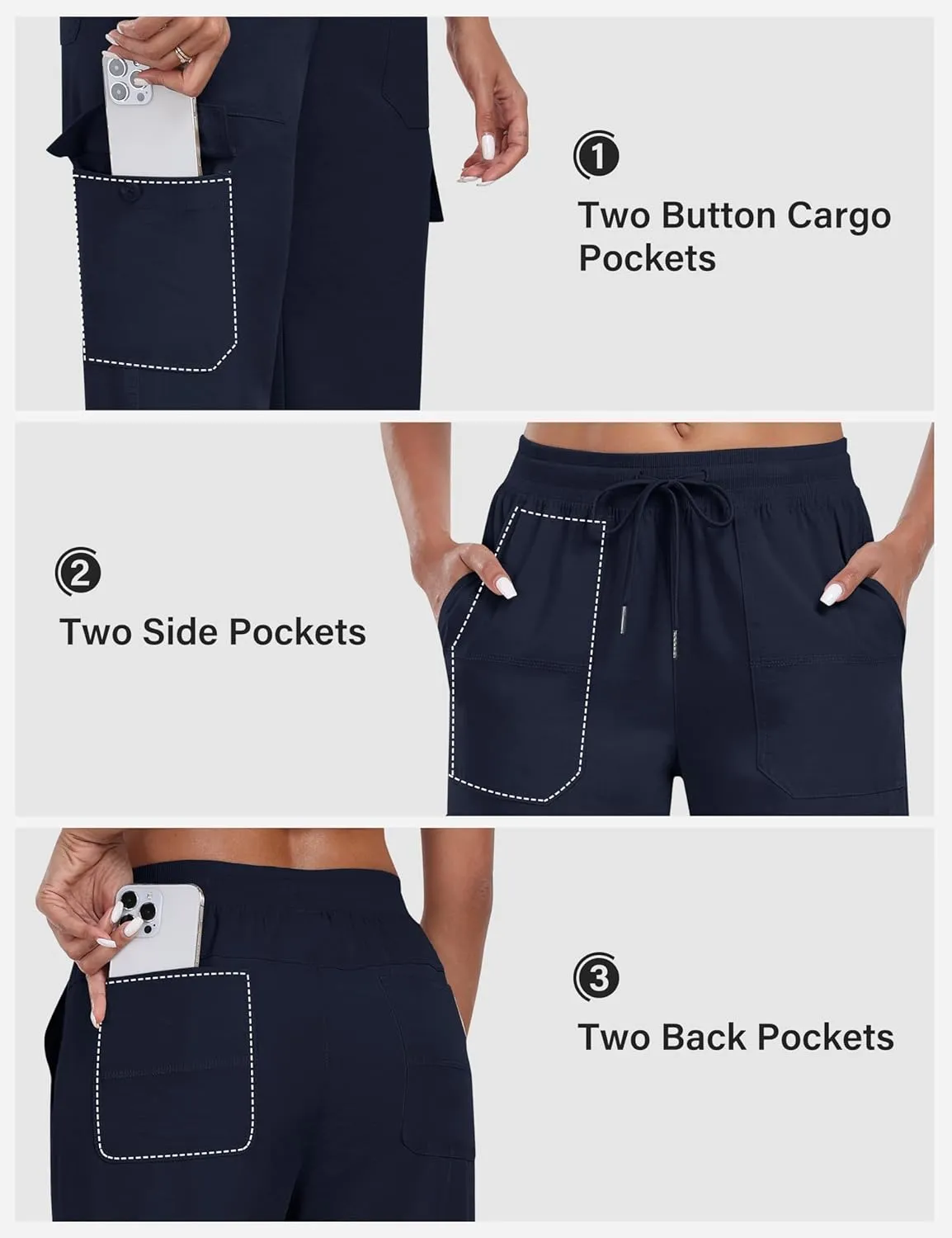 MoFiz Women's Hiking Pants Roll Up Convertible Capri Pant Lightweight Quick Dry Outdoor Travel Athletic Pants Pockets