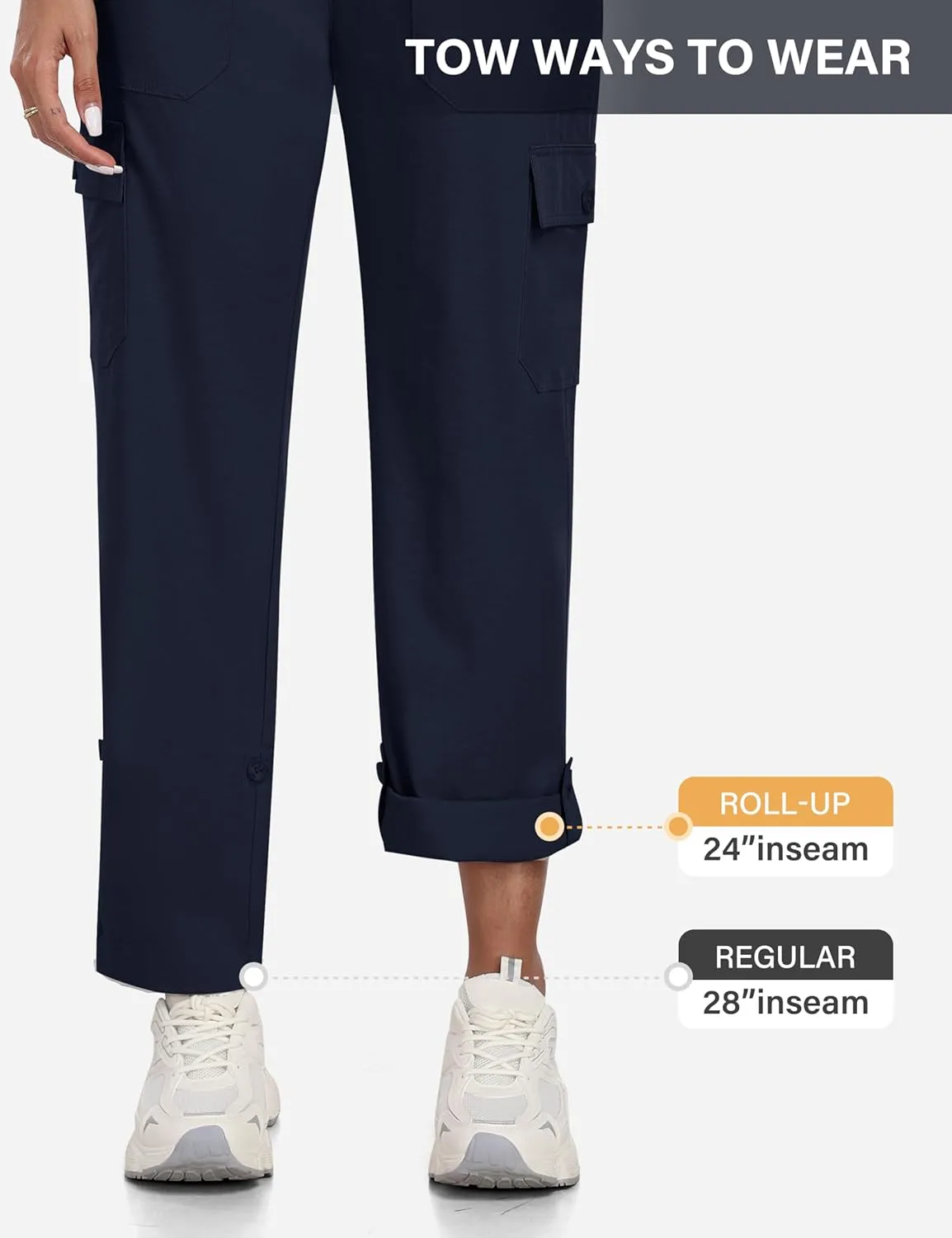 MoFiz Women's Hiking Pants Roll Up Convertible Capri Pant Lightweight Quick Dry Outdoor Travel Athletic Pants Pockets