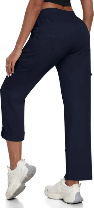 MoFiz Women's Hiking Pants Roll Up Convertible Capri Pant Lightweight Quick Dry Outdoor Travel Athletic Pants Pockets