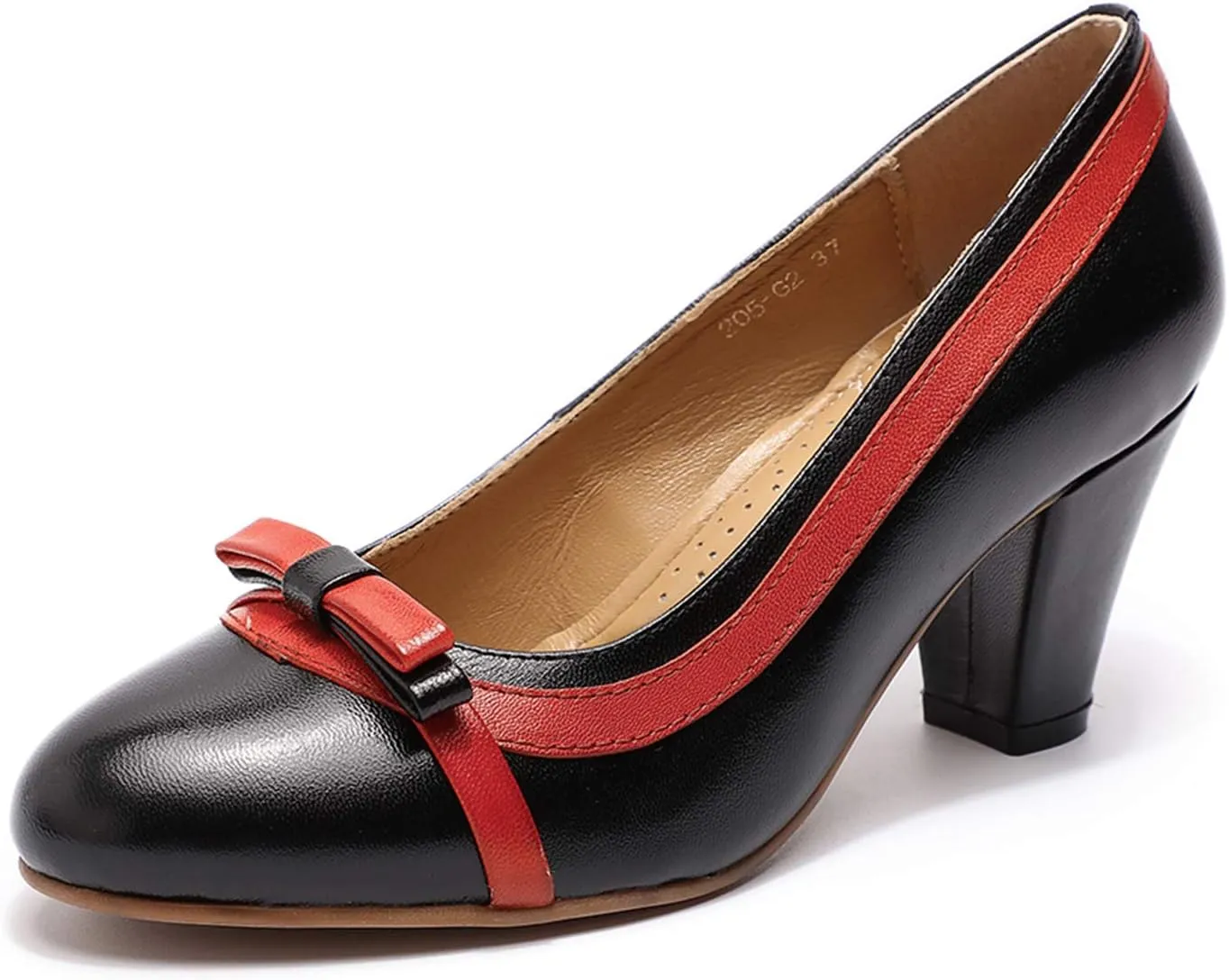 Mona flying Leather Mid Chunky Pumps Elegant Women Slip On Classic Comfortable Elegant Handmade Work Shoes