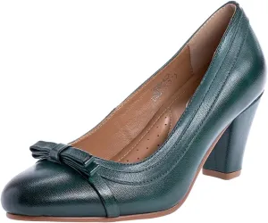 Mona flying Leather Mid Chunky Pumps Elegant Women Slip On Classic Comfortable Elegant Handmade Work Shoes
