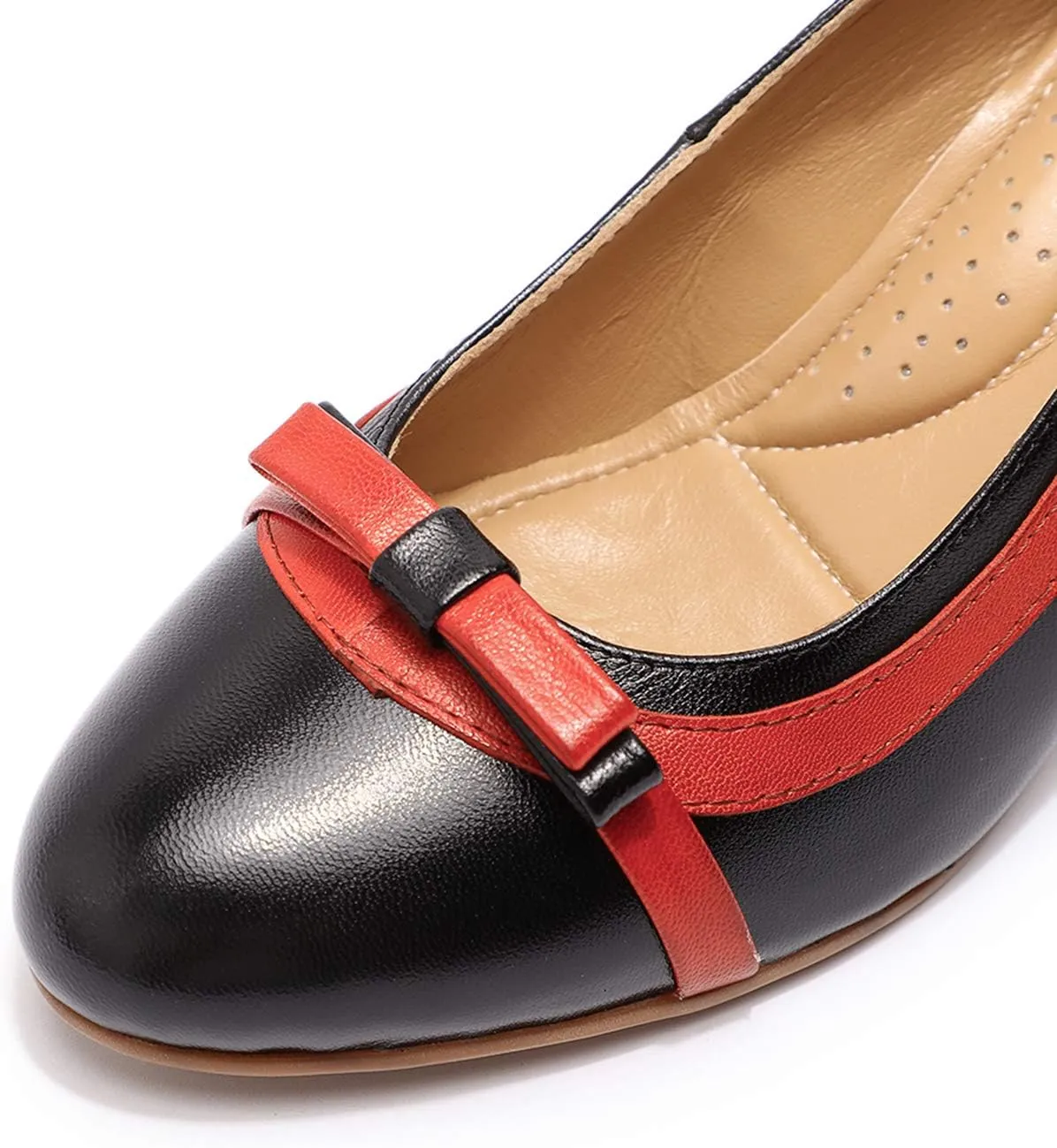 Mona flying Leather Mid Chunky Pumps Elegant Women Slip On Classic Comfortable Elegant Handmade Work Shoes