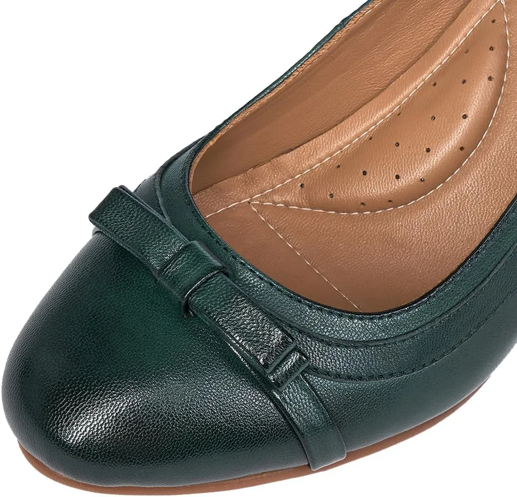 Mona flying Leather Mid Chunky Pumps Elegant Women Slip On Classic Comfortable Elegant Handmade Work Shoes