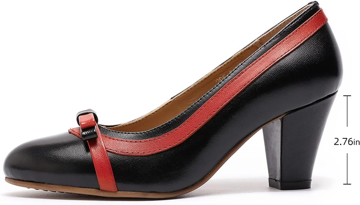 Mona flying Leather Mid Chunky Pumps Elegant Women Slip On Classic Comfortable Elegant Handmade Work Shoes