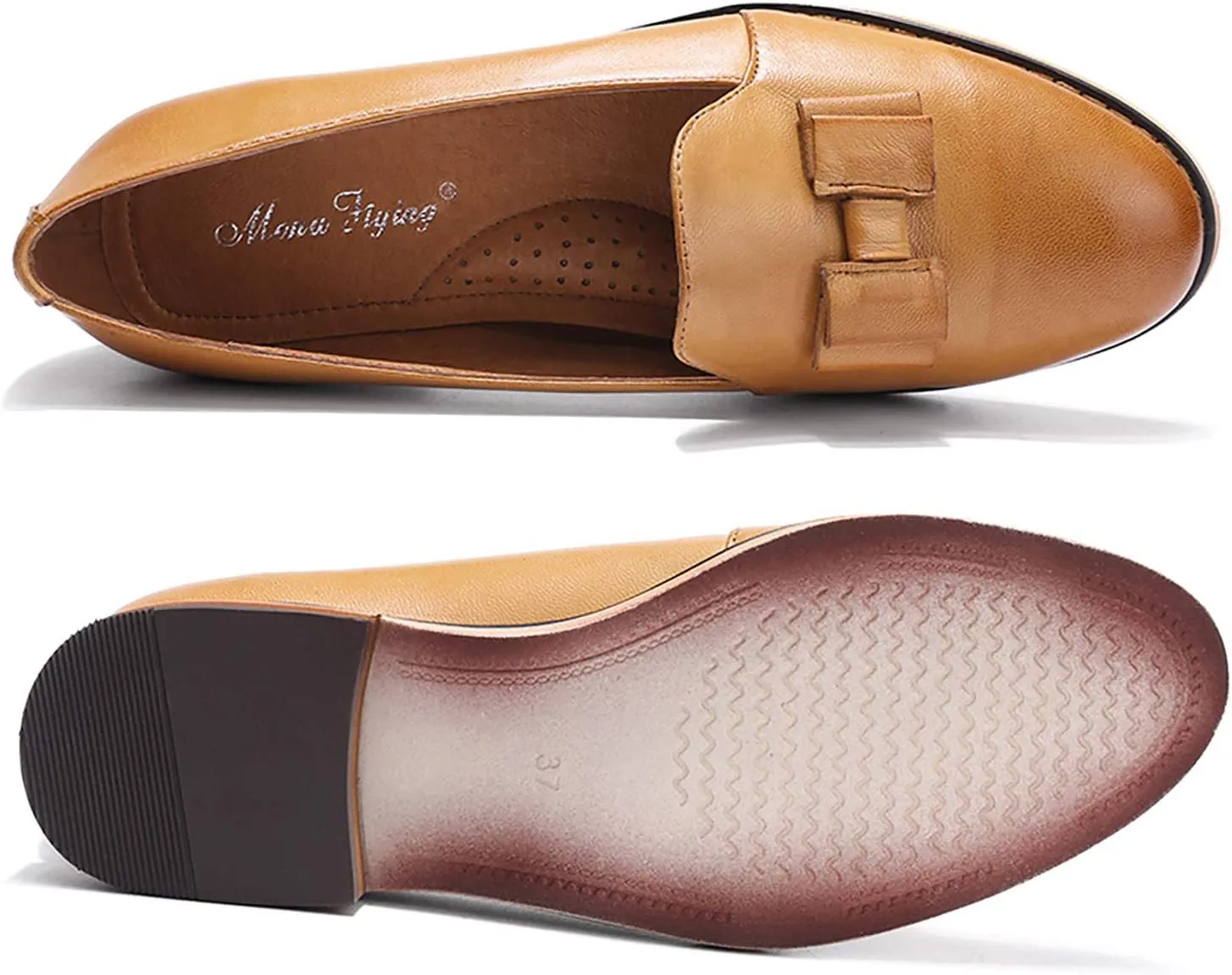 Mona flying Women's Leather Bow Penny Loafer Business Casual Slip on Flat Office Work Shoes for Ladies