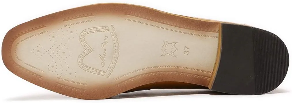 Mona flying Women's Leather Tassel Loafer Dress Casual Slip on Flat Work Shoes for Ladies