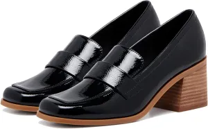 MOOMMO Women Classic Chunky Block High Heel Loafers Pumps Round Closed Toe Slip On Oxford Shoes Suede Square Toe Penny Loafer 2" Stacked Heels Dress Loafers Office Ladies Business Elegant 4-11 M US